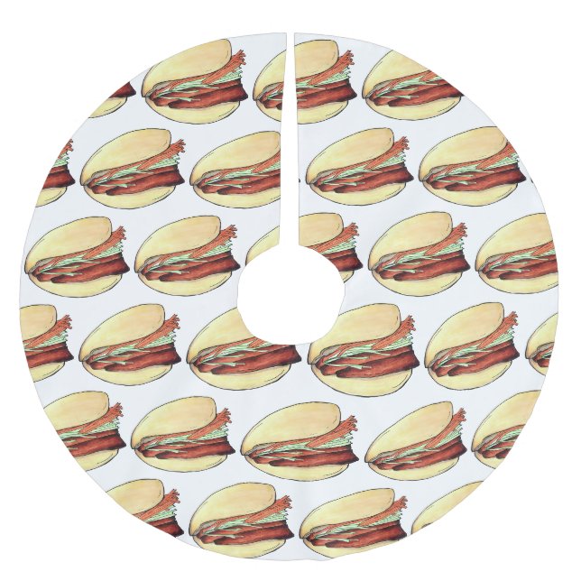 Bao Buns Porkbelly Lotus Bun Chinese Food Print Brushed Polyester Tree Skirt (Front)