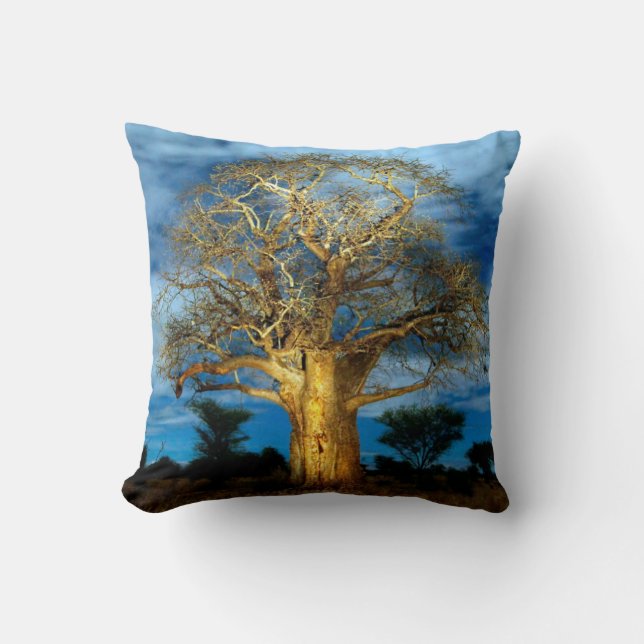 Baobab (Adansonia) Tree Light Up By The Moon Throw Pillow (Front)