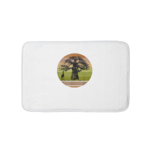 Baobab Tree and Giraffe Retro African Sunset Bath Mat