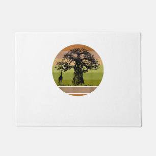 Baobab Tree and Giraffe Retro African Sunset Doormat