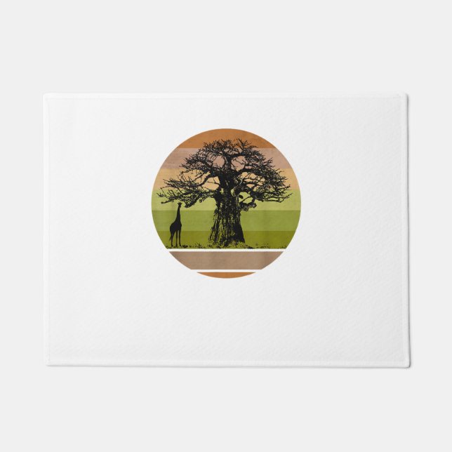 Baobab Tree and Giraffe Retro African Sunset  Doormat (Front)