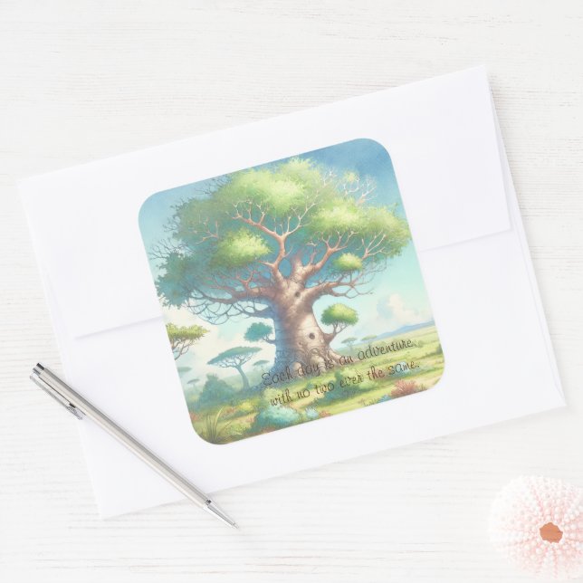 Baobab Tree & Quote	 Square Sticker (Envelope)