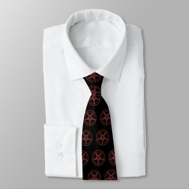 Baphomat Neck Tie (Black/W Red Baphomat) (Tied)