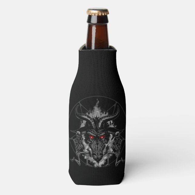 Baphomet Pentagram Black Metal Bottle Cooler (Bottle Front)