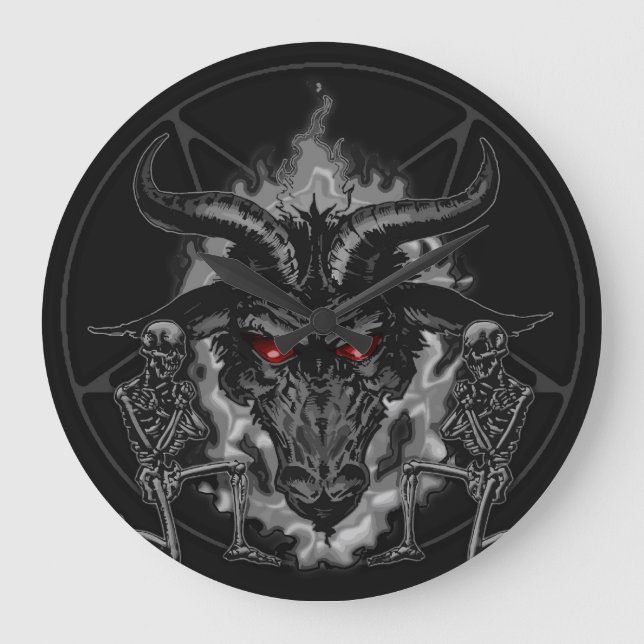 Baphomet Pentagram Black Metal Large Clock (Front)