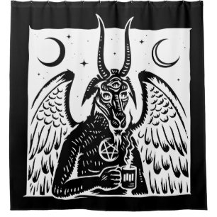 baphomet pentagram moon coffee demon black white