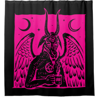 baphomet pentagram moon coffee demon hot pink