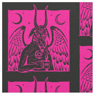 baphomet pentagram moon coffee demon hot pink  fabric