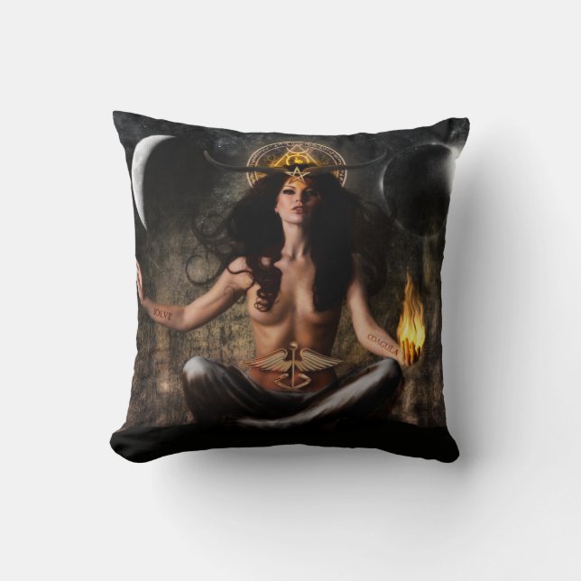 Baphomet Witch Goddess Throw Pillow (Front)