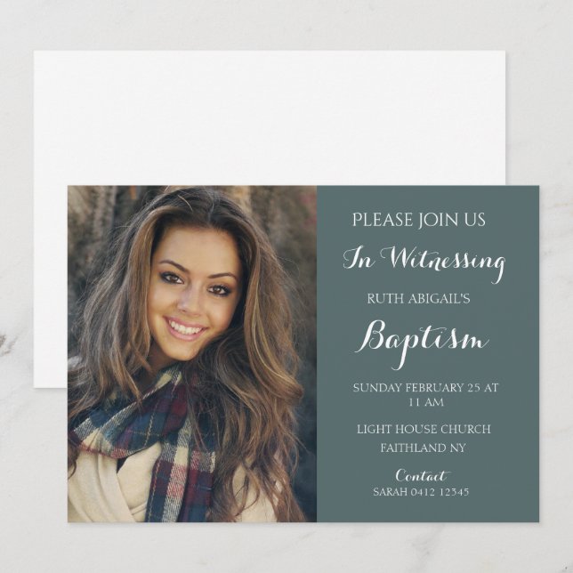 Baptême adulte moderne Invitation photo personnali (Devant / Derrière)