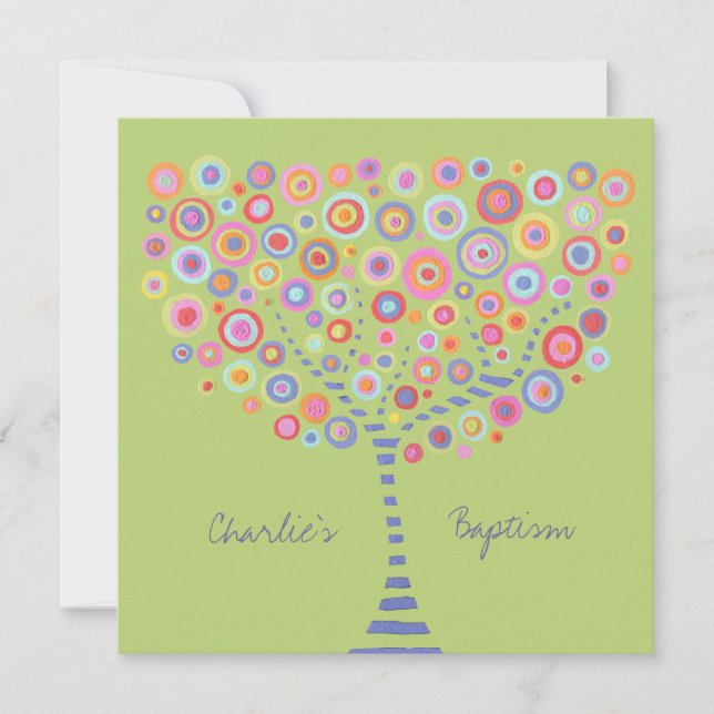 Baptême Arbre Cercle Retro Invitation personnalisé (Devant)