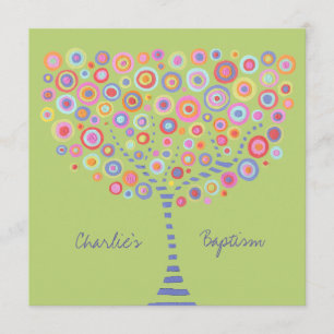 Baptême Arbre Cercle Retro Invitation personnalisé