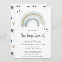 Baptême arc-en-ciel bleu Boho Invitation