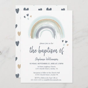 Baptême arc-en-ciel bleu Boho Invitation
