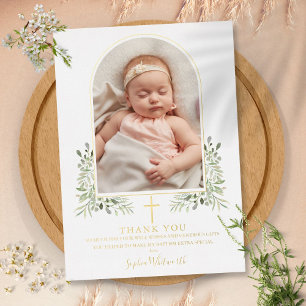 Baptême Arc Floral Photo Gold Foil Carte de remerc