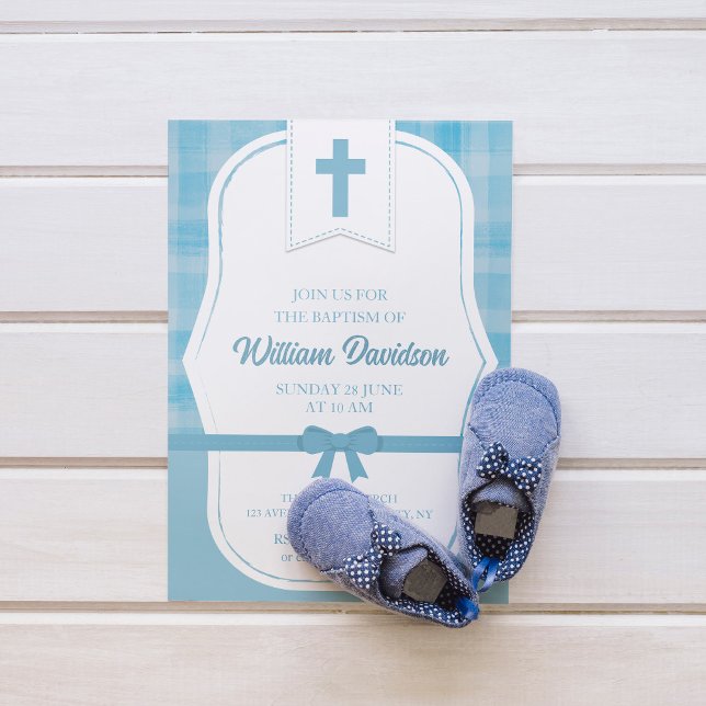 Baptême bébé bleu simple Invitation (Créateur téléchargé)