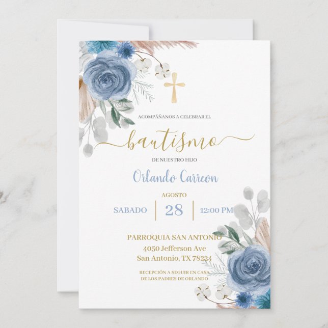Baptême Bleu Invitation espagnole (Devant)