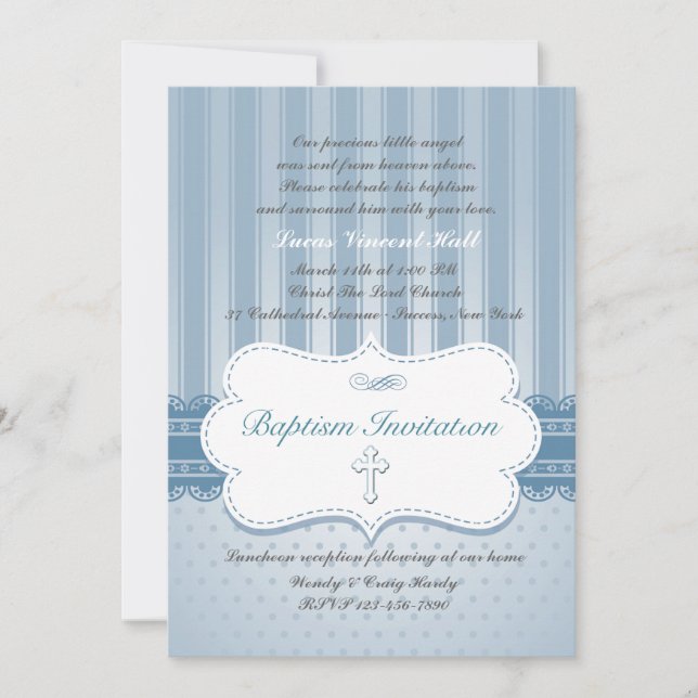 Baptême Bleu Invitation religieuse (Devant)