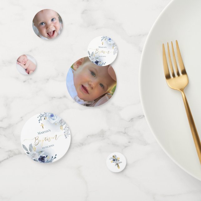 Baptême bleu poussiéreux fleurs confettis (Groupe)