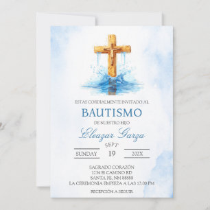 Baptême Blue Crucifix en espagnol Invitation