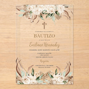 Baptême Boho espagnol Acrylique Floral Invitation