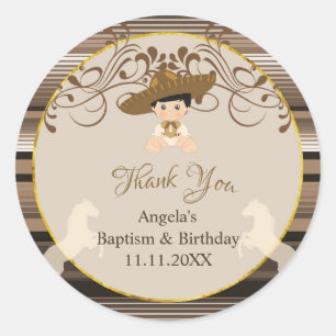 Baptême Brown Sticker Merci d'anniversaire