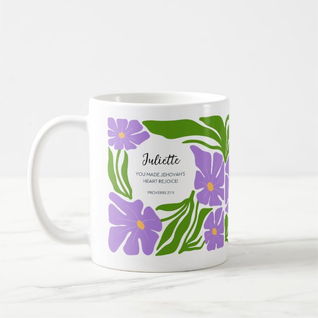 Baptême cadeau JW Purple Green Floral Art Mug (Gauche)