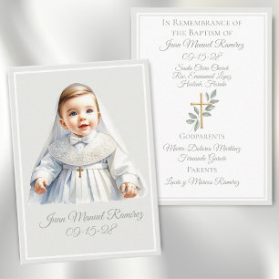 Baptême catholique bébé garçon vert carte de souve