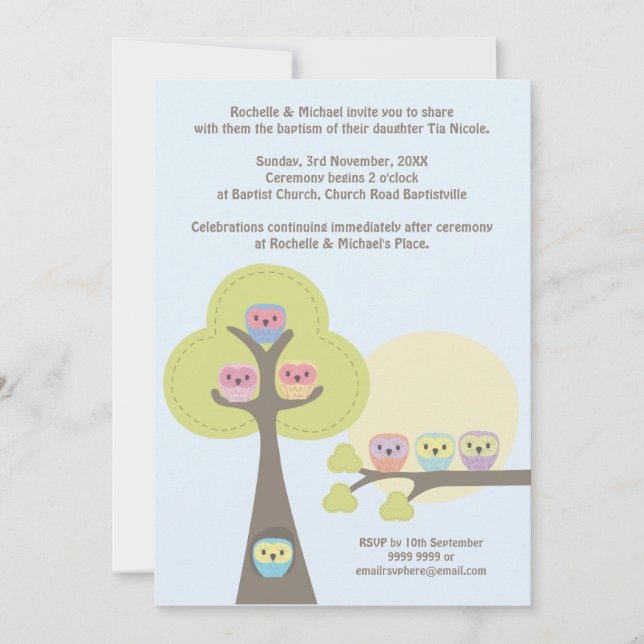 Baptême Cérémonie de baptême Cute Ows Invitation (Devant)