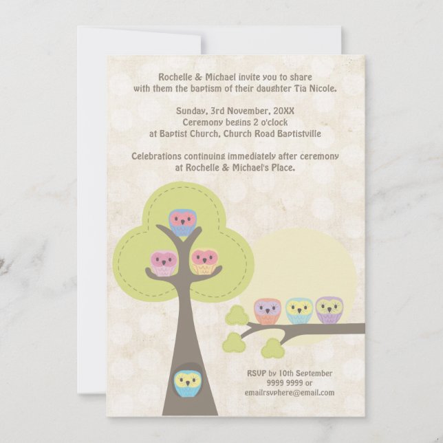 Baptême Cérémonie de baptême Cute Ows Invitation (Devant)