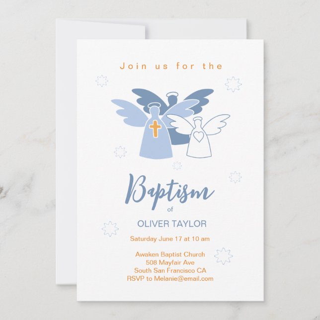 Baptême Christening Angels Invitation (Devant)