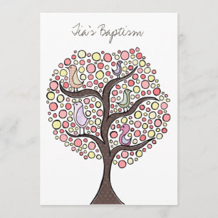 Baptême Christening Bird Tree Invitation personnal