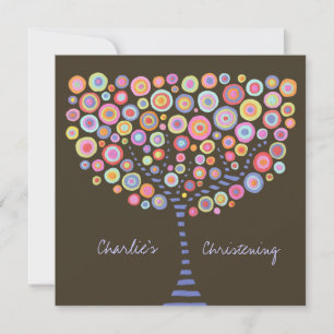 Baptême Christening Cercle Arbre Rétro Invitation