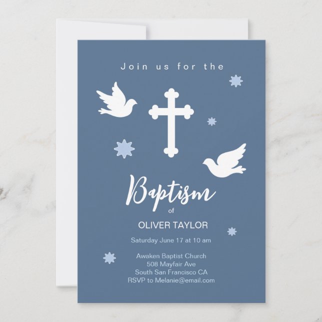 Baptême Christening Cross et Dove Invitation (Devant)
