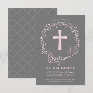 Baptême Christening Invitation - Baby Girl Invitat
