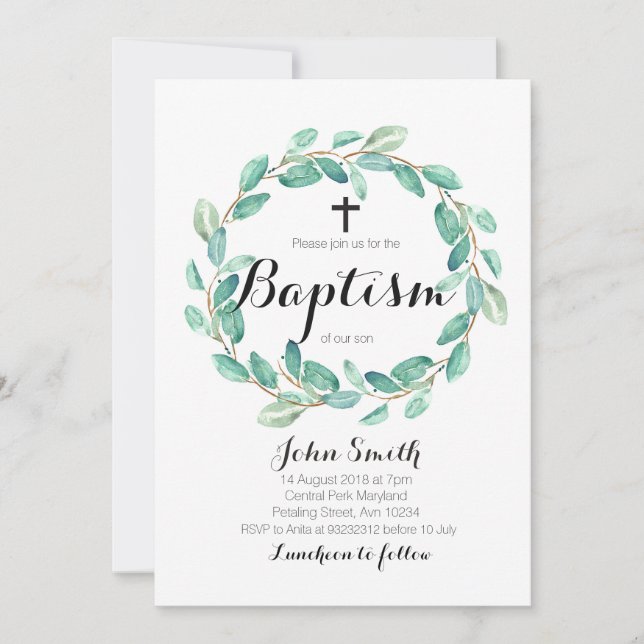 Baptême Christening Invitation Carte de verdure (Devant)