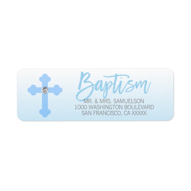 Baptême Croix Bleue BLANCHE BOY Adresse de retour (Devant)