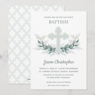 Baptême Croix Bleue et Invitations de couronne