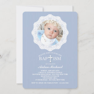 Baptême Croix Bleue Photo Invitation