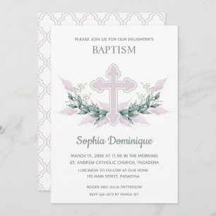 Baptême Croix rose & Invitations de couronne