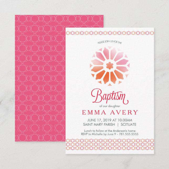 Baptême Customisée Invitation de la fille (Devant / Derrière)