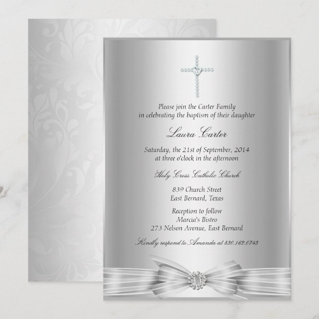 Baptême de croix d'Argent / Invitation de baptême (Devant / Derrière)