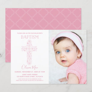 Baptême de fille, invitation de baptême avec la