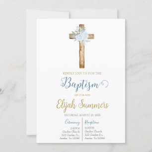 Baptême de fleurs bleues invitation pour garçon