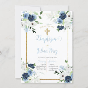 Baptême de fleurs bleues invitation pour garçon