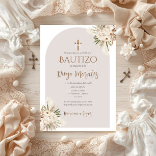 Baptême de garçon beige Invitation