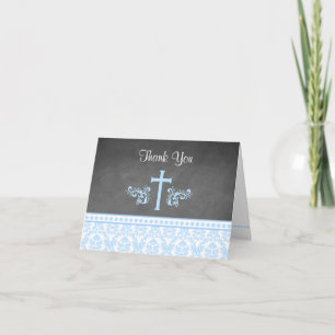 Baptême de garçon bleu plié Merci Cartes de notes