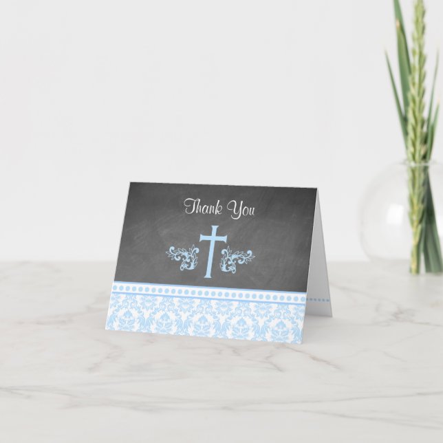 Baptême de garçon bleu plié Merci Cartes de notes (Devant)