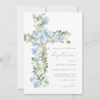 Baptême de garçon de Croix Flore Bleue Invitation