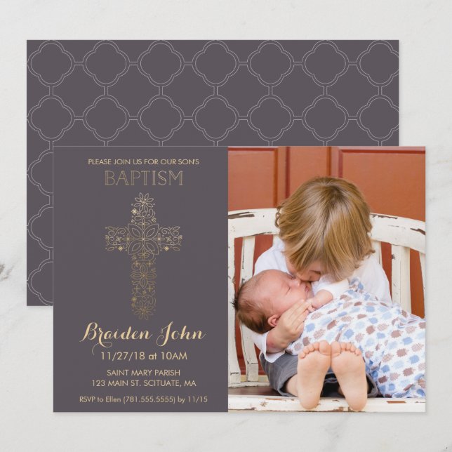 Baptême de garçon, invitation à Christening, photo (Devant / Derrière)